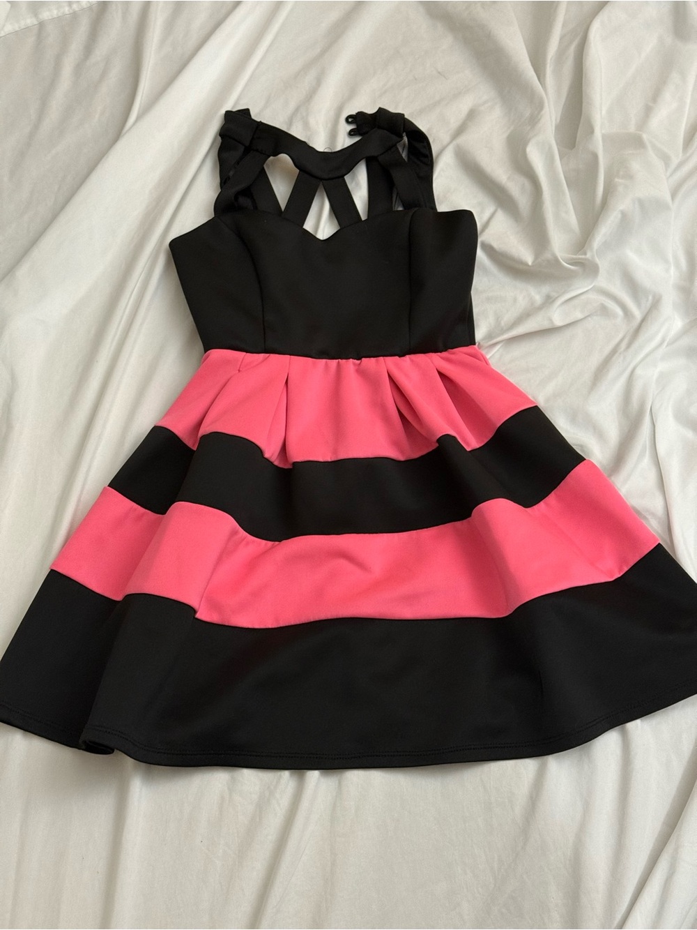 Black and Hot Pink Striped Fit-and-Flare Mini Dress